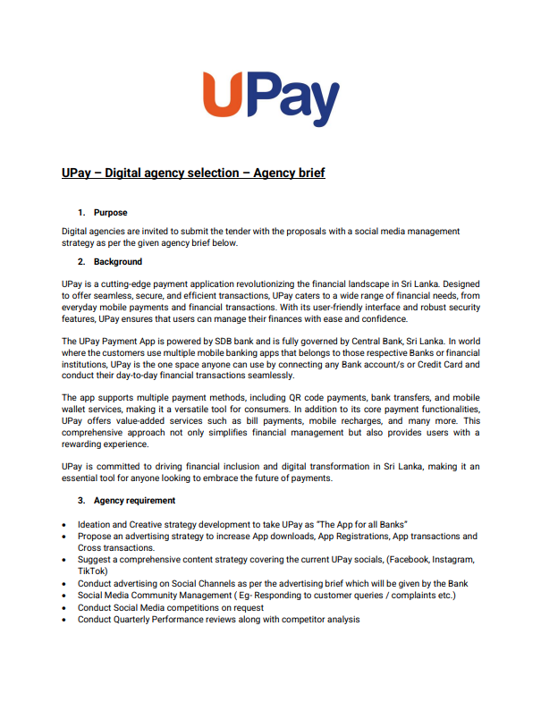 UPay Digital Agency Selection - Tender Form thumb